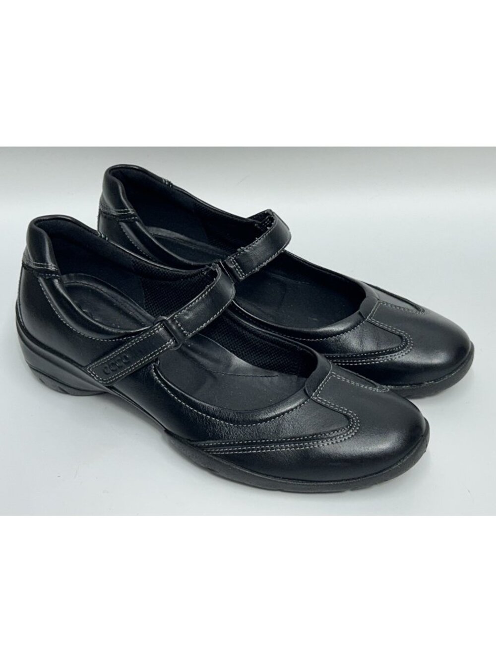 ECCO Womens Mary Jane Shoes EU 38 US 7-7.5 Black Leather Flats MINT COND